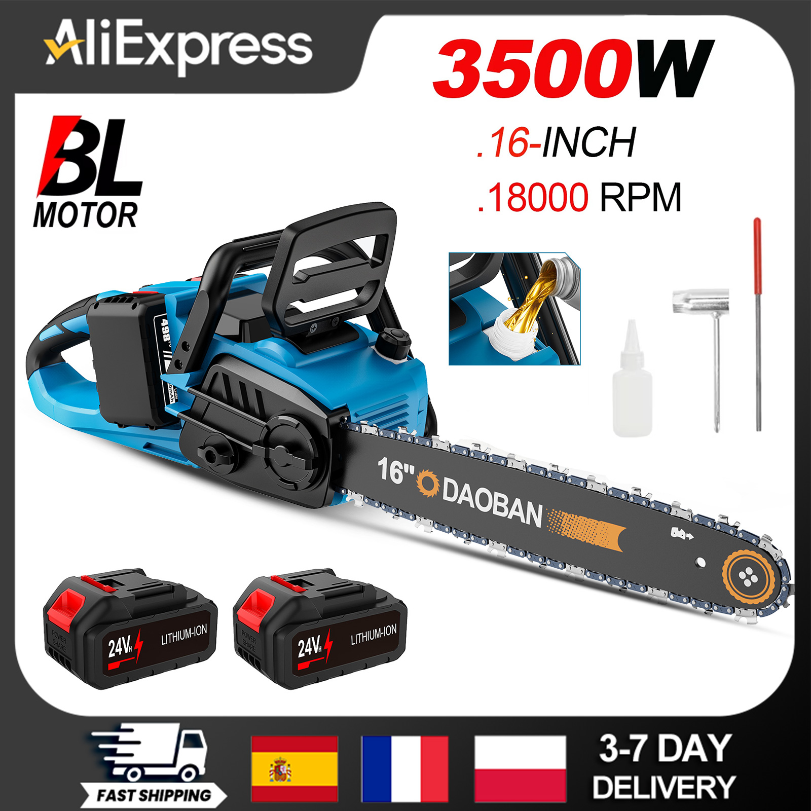 Motosierra eléctrica de 16 pulgadas, motosierra sin escobillas con engrasador automático, sierra eléctrica inalámbrica, herramienta de corte para carpintería y jardín, para batería Makita