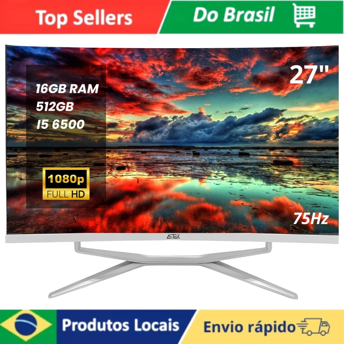 Computador All in One Curvo 27 Polegadas Intel Core I5 16 GB SSD 512 GB Full HD 75 Hz WiFi 5 GHz Com Alto-falante