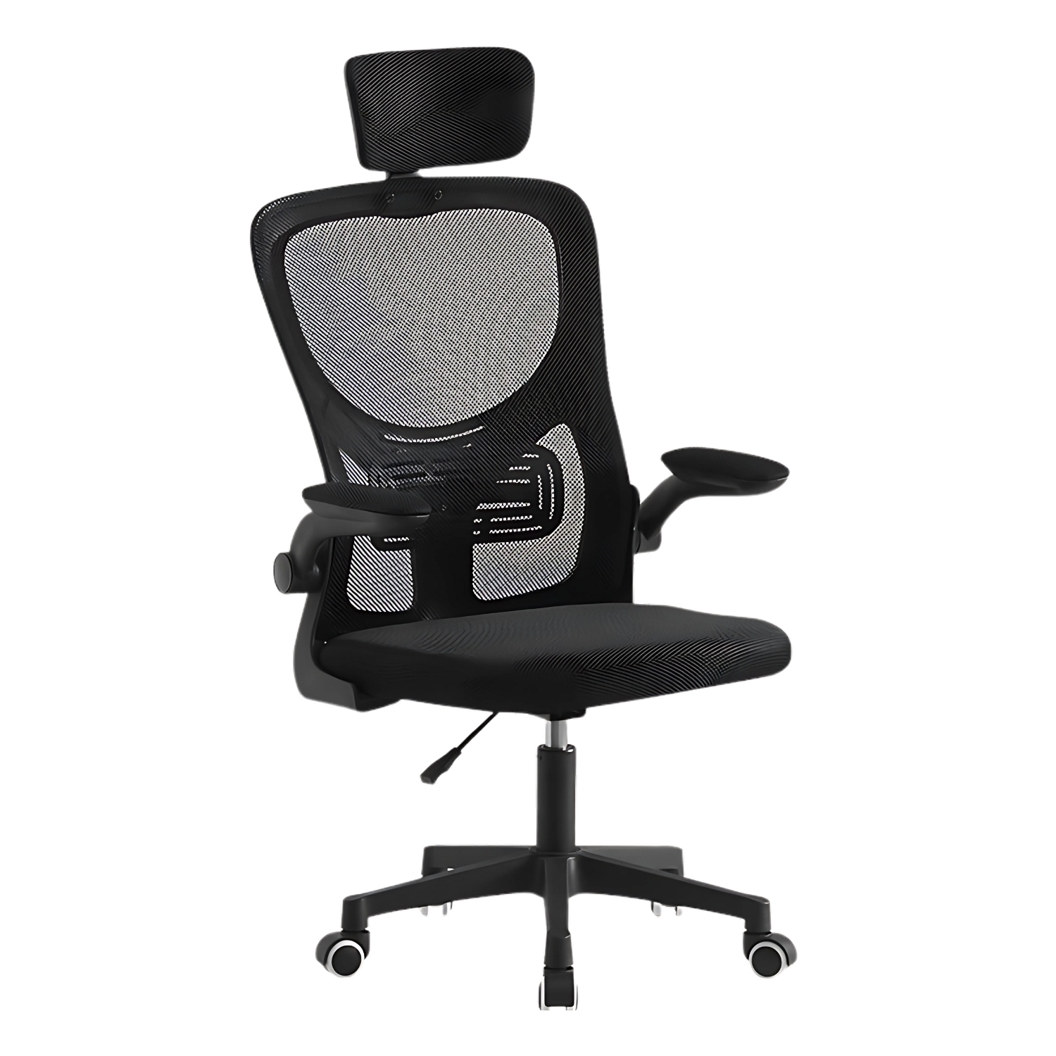 1 Silla de oficina, Escritorio, Con reposacabeza ajustable, Respaldo red de malla transpirable, Soporte lumbar, Ergonómica con forro de nailon, Reposabrazo abatible, Rueda giratoria 360º, Pata PP