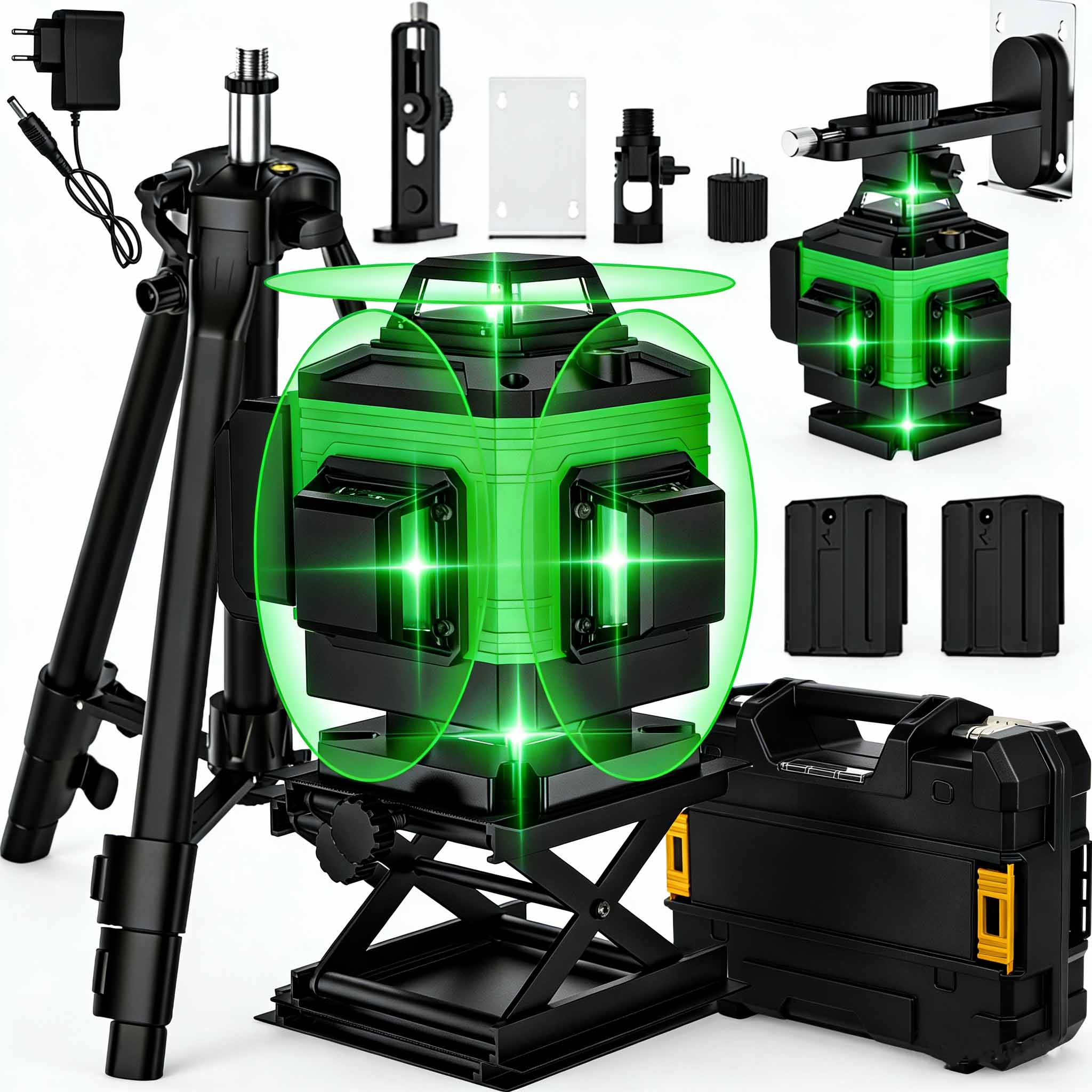Poziomica laserowa 4D z 16 liniami, poziom 3 °   Narzędzie do samopoziomowania z funkcją samopoziomowania, uniwersalna naklejka linowa do podłóg i ścian ze statywem.