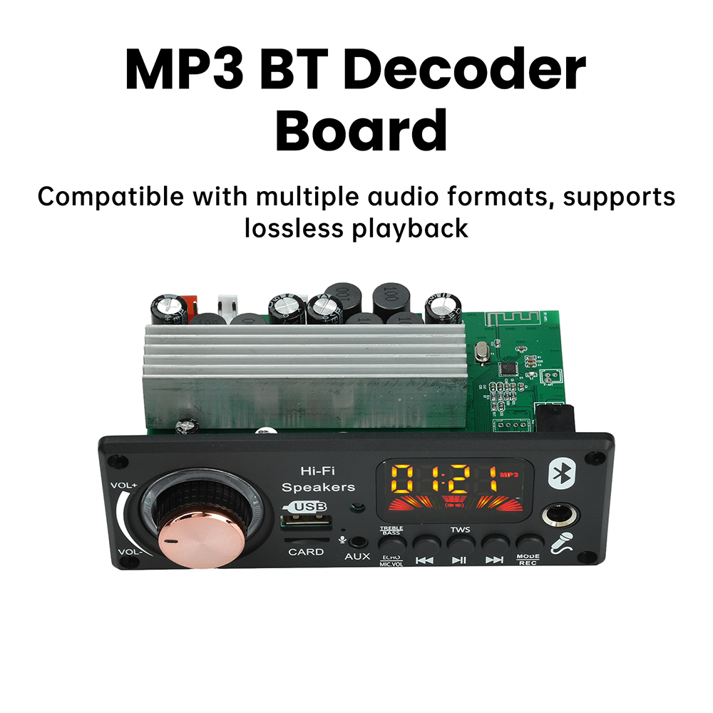 Placa decodificadora Bluetooth MP3 DC 12V, decodificador de Audio MP3 para coche, amplificador TPA3116D2 2*50W + 100W, grabación de graves agudos ajustables