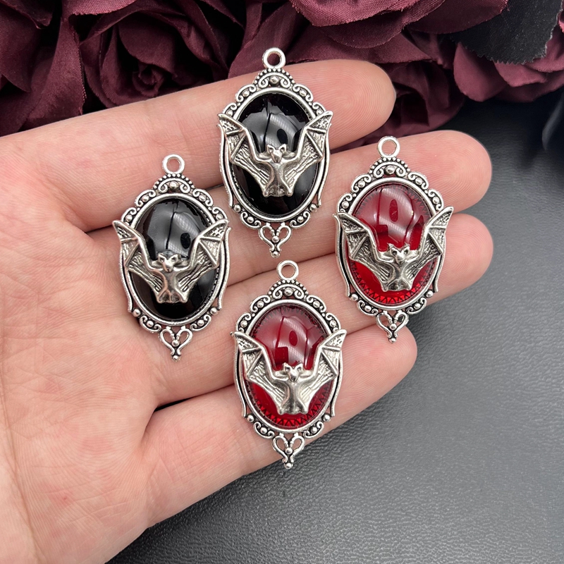 4pcs Gothic Vampire Bat Silver Plated Framed Bat Cameo Charms Halloween Witch Pendant Fit Jewelry Making DIY Jewelry Findings