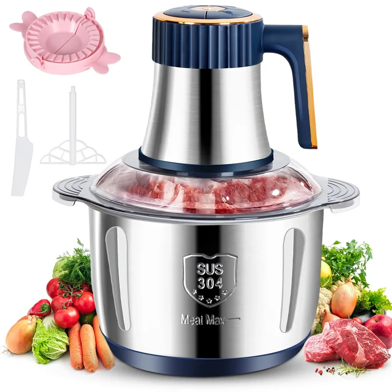 Multifuncional Elétrica Moedores de Carne, Triturador De Alimentos, Vegetal Slicer, Chopper, Mincer, Processador De Alimentos Para Bebês, 304 Aço Inoxidável, 5L