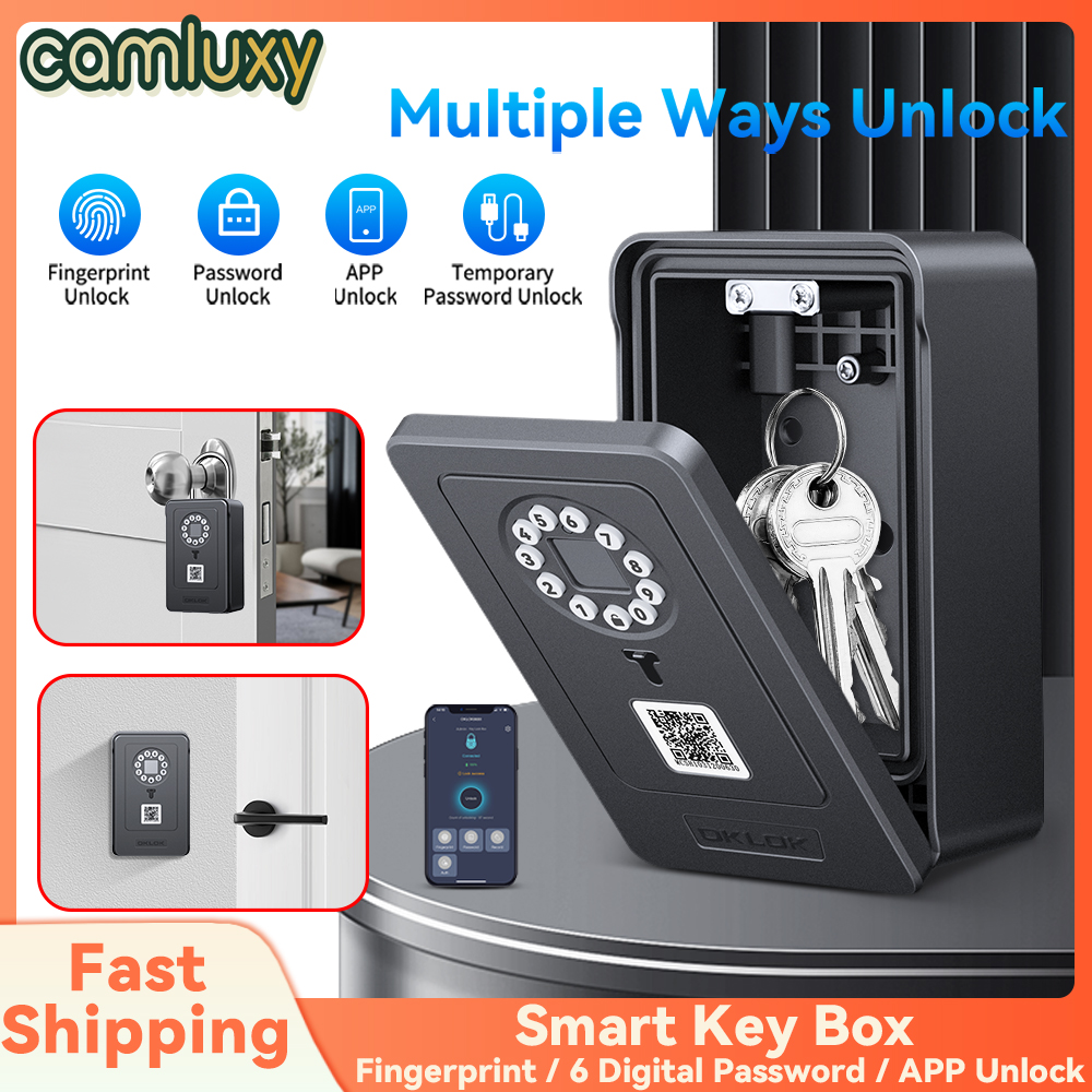 Camluxy Smart Key Box, Fingerabdruck-Safe, Aufbewahrungsschloss, Schlüssel 6, digitales Passwort, Code, Sicherheit, Schließfach, Kombinationscode, IC-Karte, Entsperren