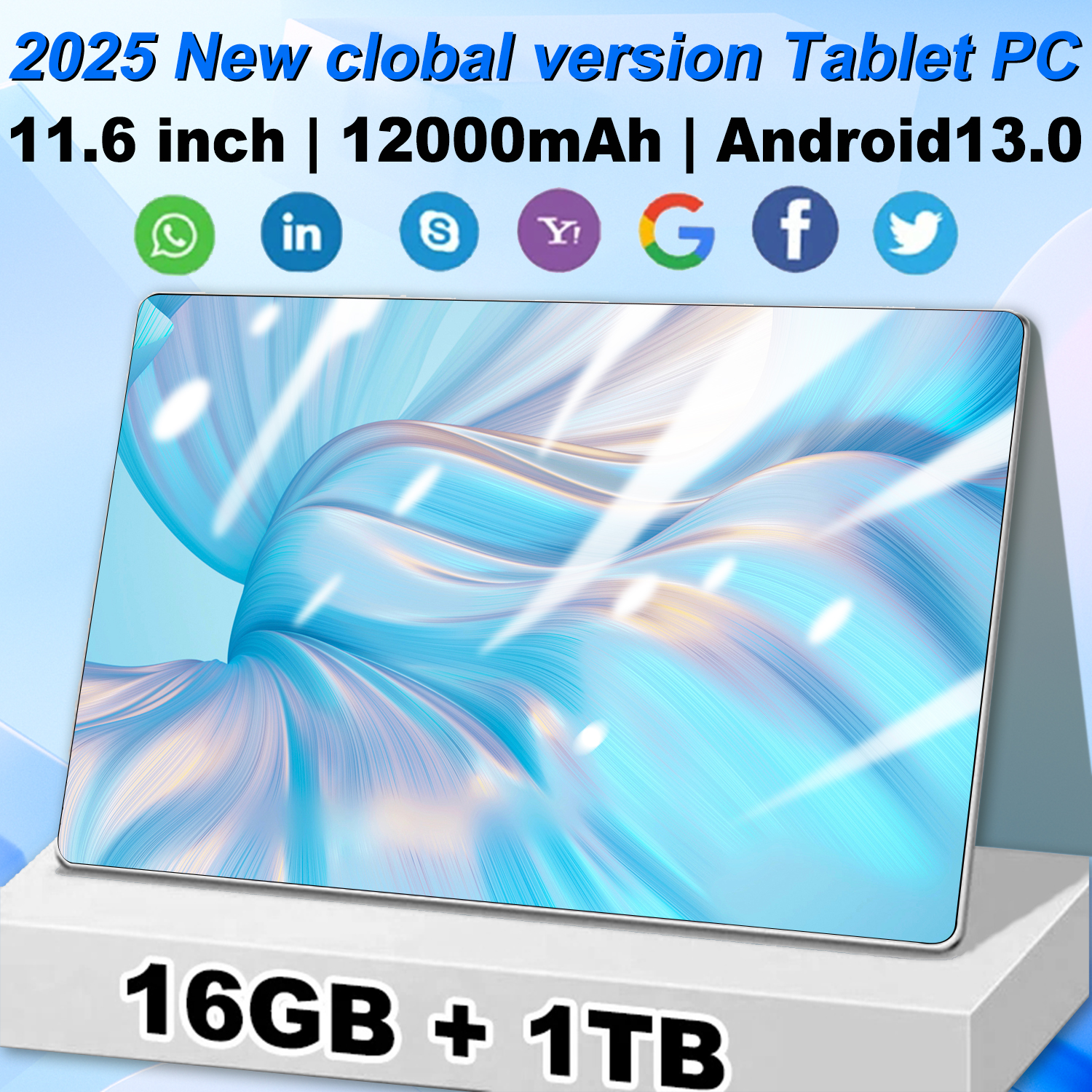 2025 New 5G tablet PC 11.6 inch tablet android 16GB+1TB ROM 16MP+32MP Network 12000mAh Android 13.0 Wifi Bluetooth Dual SIM