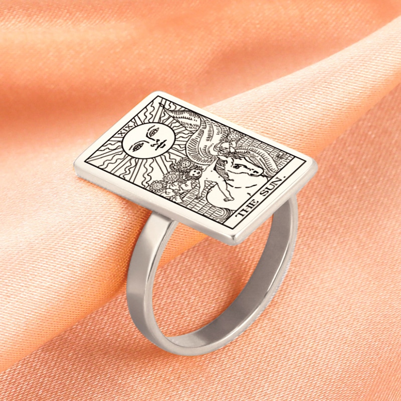 LIKGREAT Tarot Kaarten Ringen voor Vrouwen Mannen Rvs Esoterie Waarzeggerij Magische Vinger Ringen Punk Amulet Sieraden Gift Nieuwe