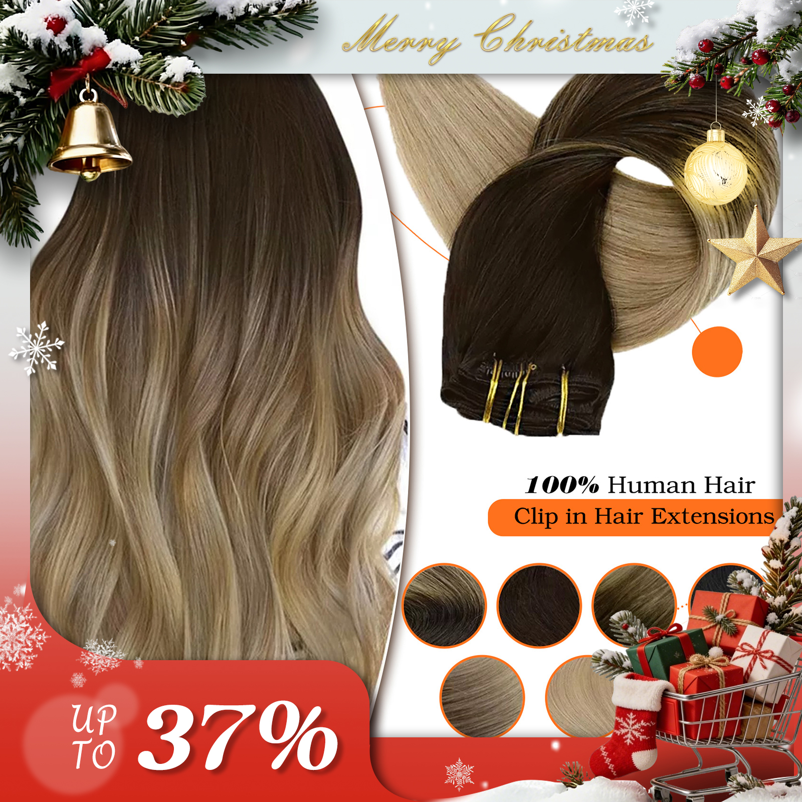 Full Shine Clip in Hair Extensions Human Hair Clip Balayage 7pcs 120g Double Weft Hair Extensions Human Hair For Woman