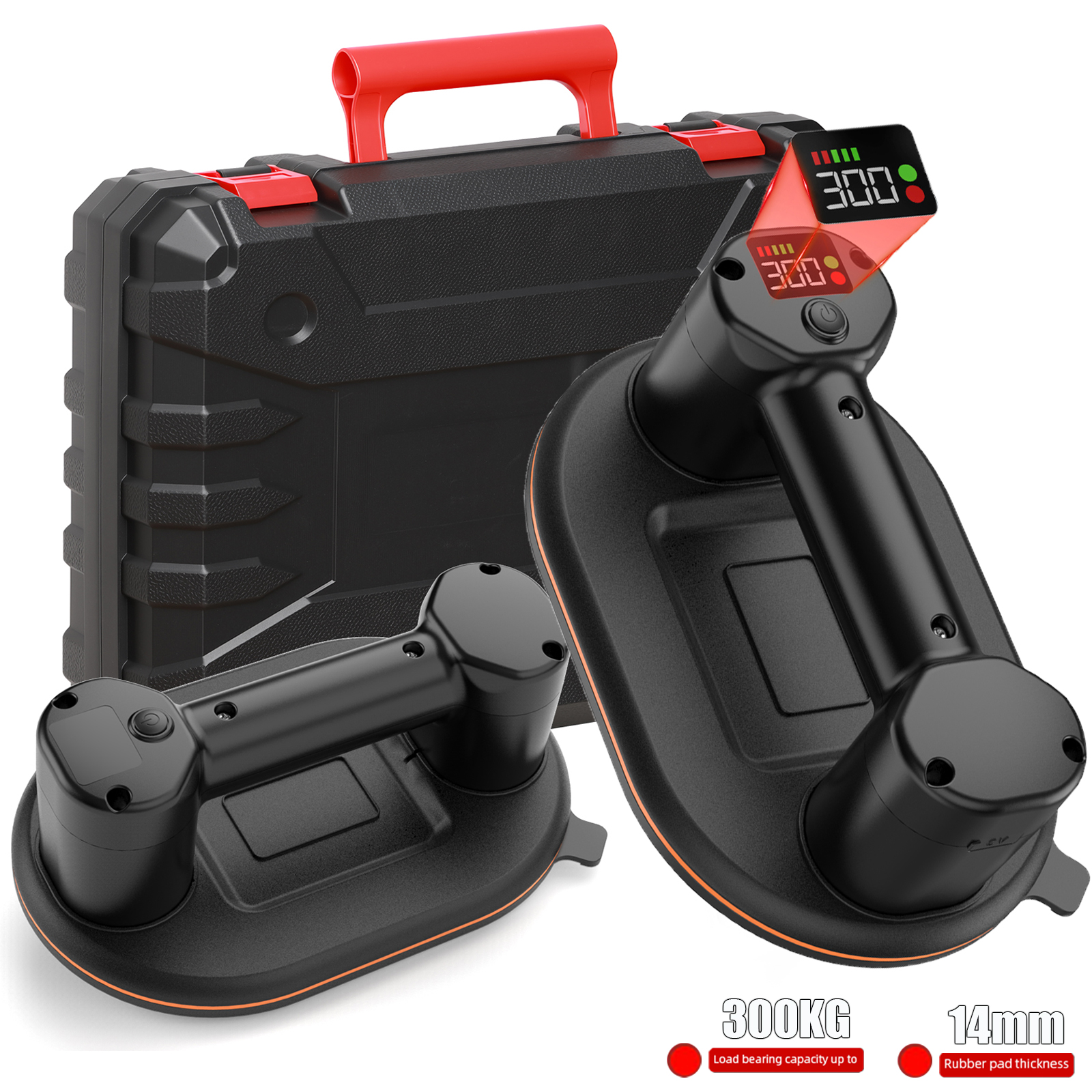 Sollevatore Elettrico Intelligente per Piastrelle e Vetro con Ventosa a Vuoto da 300KG, Display Grande, Batteria da 3600mAh, Ricarica Type-C e 2 Batterie Incluse