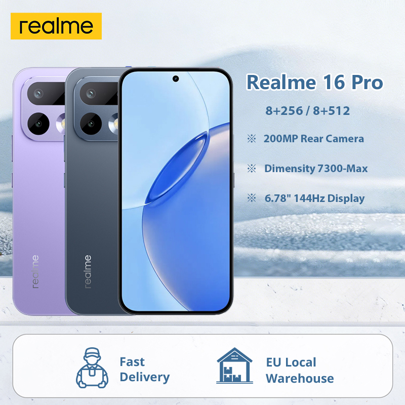 Globalna wersja smartfona Realme 16 Pro 5G, 256 GB/512 GB, aparat 200 MP, 6,78-calowy wyświetlacz AMOLED z częstotliwością 144 Hz, MediaTek Dimensity 7300 Max, NFC, bez ładowarki, bateria 6500 mAh, funkcja szybkiego ładowania 45 W.
