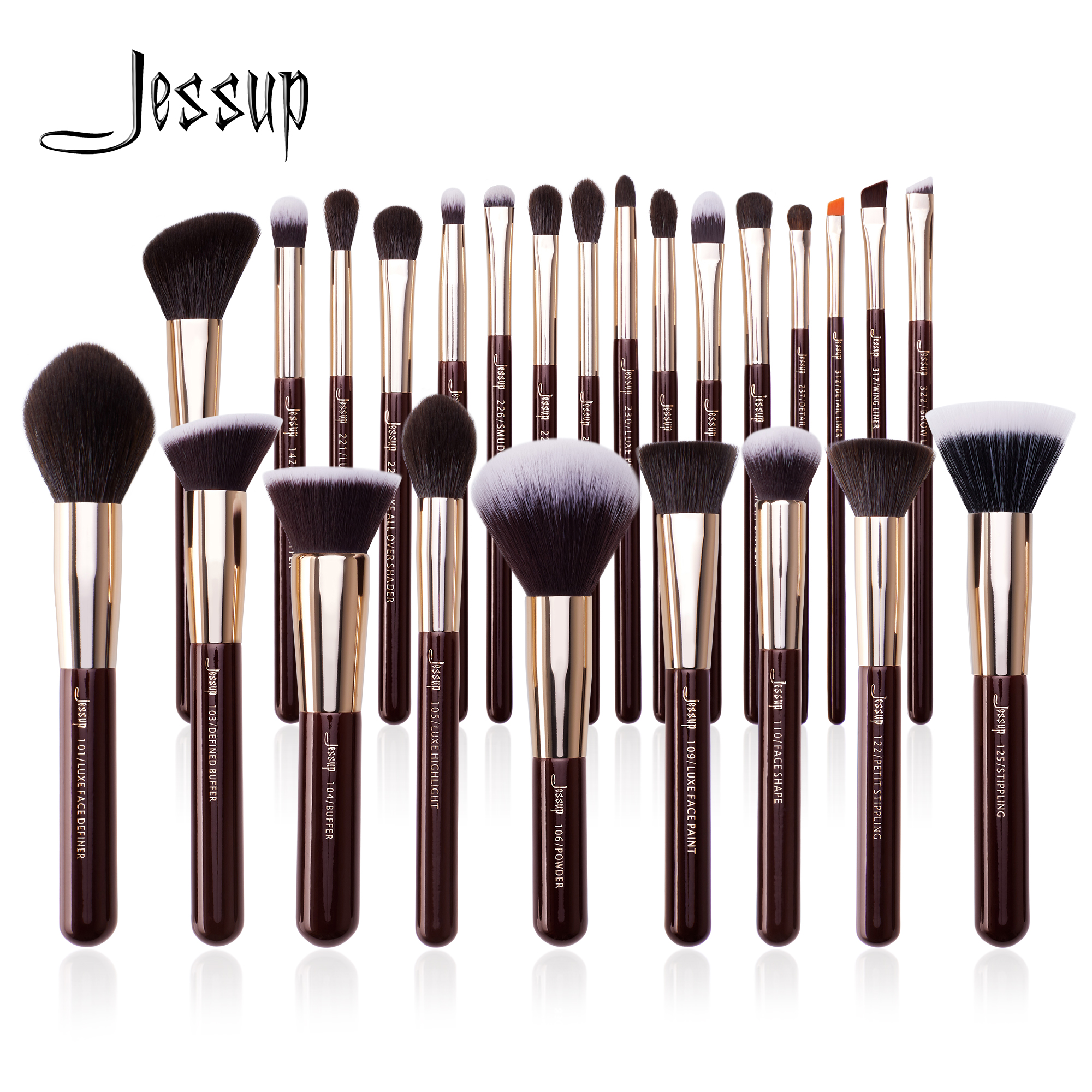 Jessup-Conjunto de Pincéis de Maquiagem Profissional, Cabelo Natural Sintético, Escova de Fundação, Pó, Contorno, Sombra, 15-25Pcs