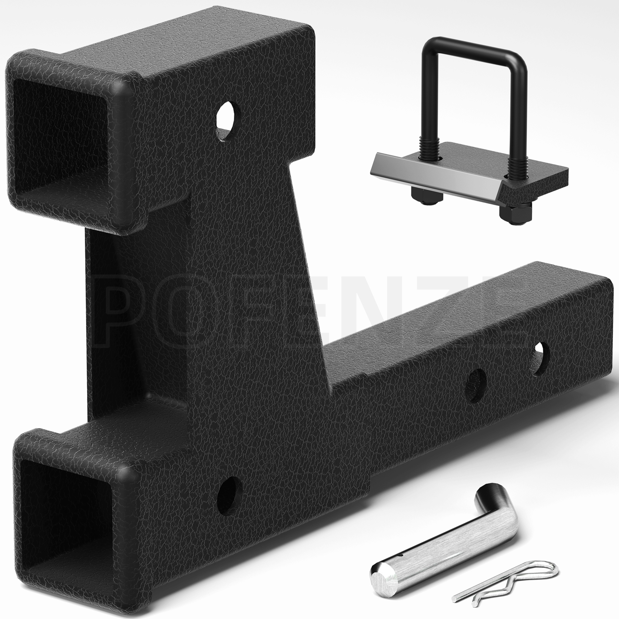 POZENE Double extension d'attelage de remorque, longueur d'extension réglable avec tendeur d'attelage, stabilisateur anti-hochet pour récepteur de 2 pouces