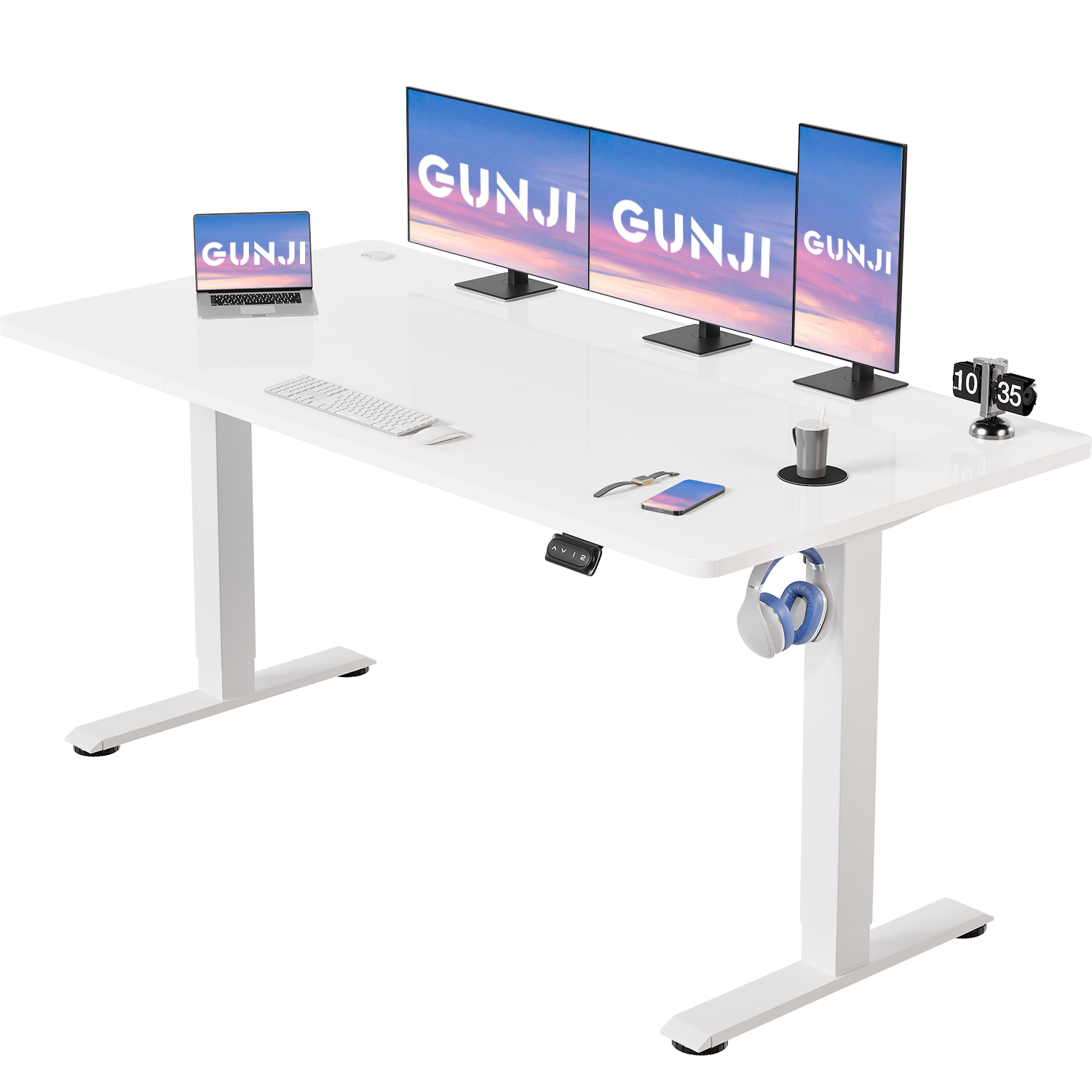 Devoko Höhenverstellbarer Schreibtisch 160 x 70 cm mit Kabelwanne, Elektrisch Höhenverstellbarer Stabiler Stehpult