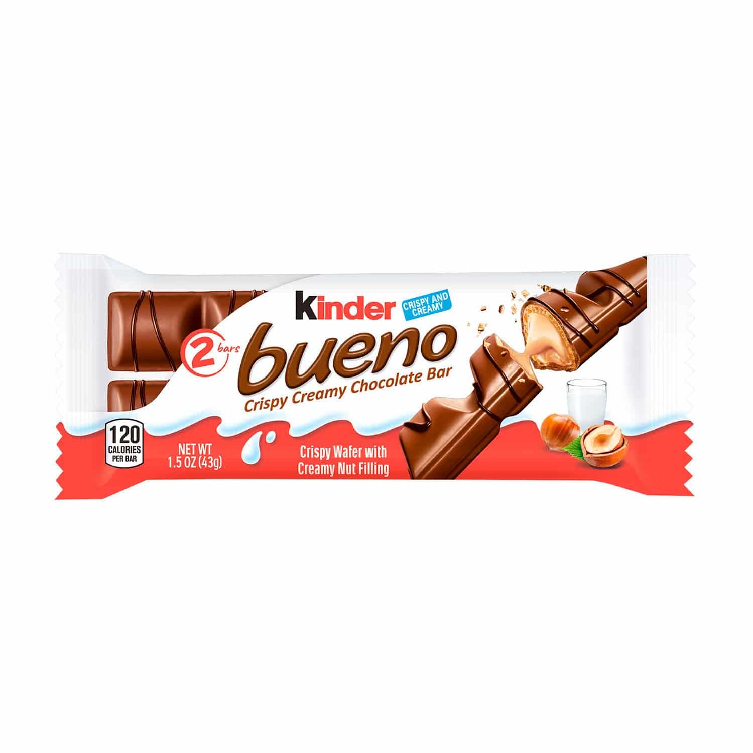 Kinder Bueno Barquillo Cubierto de Chocolate con Leche Relleno de Crema de Avellanas caja de 30 unidades