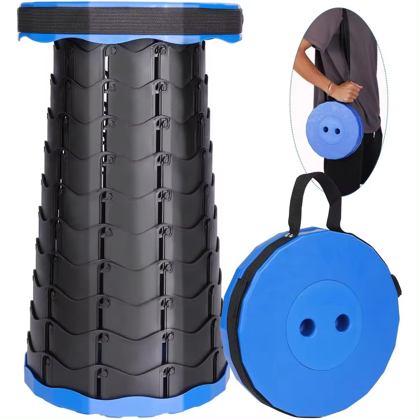 Taburete Plegable Portátil de Segunda Generación, Taburete Telescópico Ligero, Carga 550 LB, para Exteriores, Senderismo, Pesca, Barbacoa, Interior, Viajes, Fiestas, Altura Ajustable 6.5-45 cm