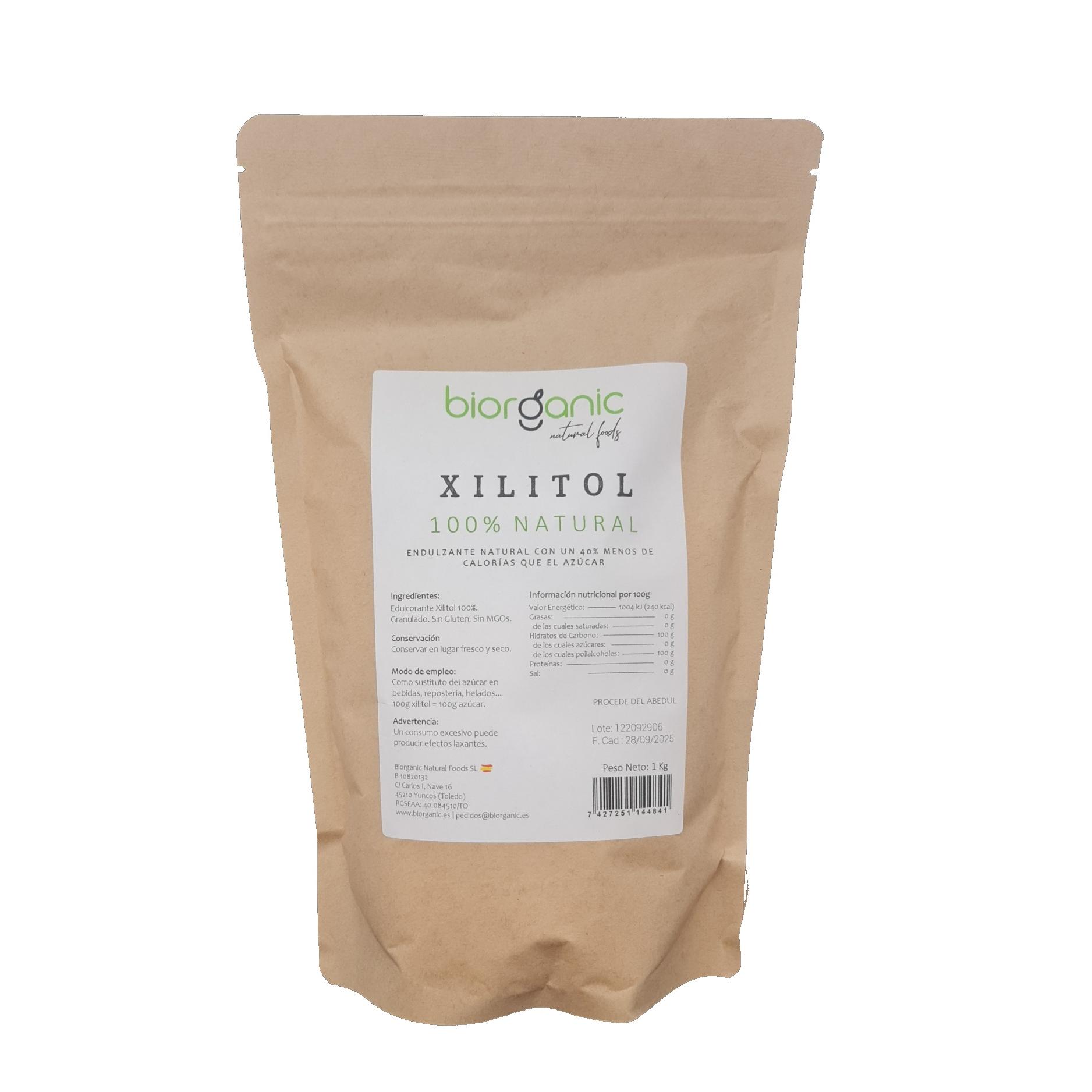 Xilitol de Abedul 1kg, 100% natural - azúcar de abedul - 40% menos calorías azúcar. Biorganic, Marca española.