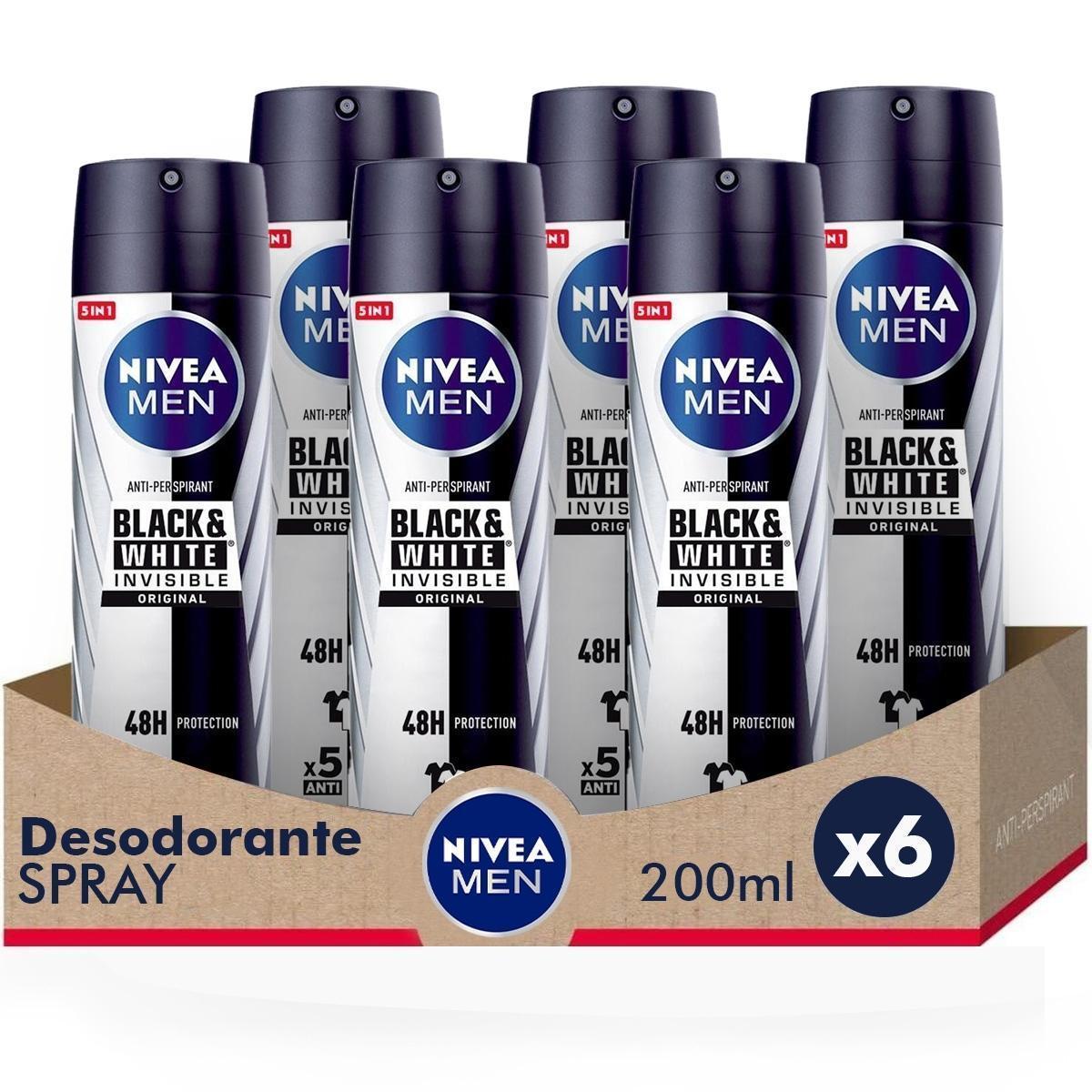 NIVEA MEN Savings Pack - Black & White Invisible Original Desodorizante Spray para homem 200ml x 6 unidades