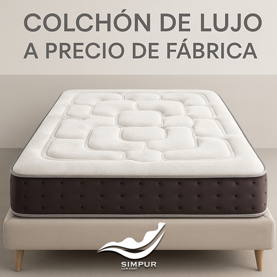 Colchão SIMPUR Royal Top - 15 a 30 cm Visco-Grafeno e molas - Suporte firme e confortável - 9 zonas - Espuma HR de alta densidade - Termorregulação - Antiestático - Oeko-Tex - Fabricado em Espanha 90x190 135x190 150x190