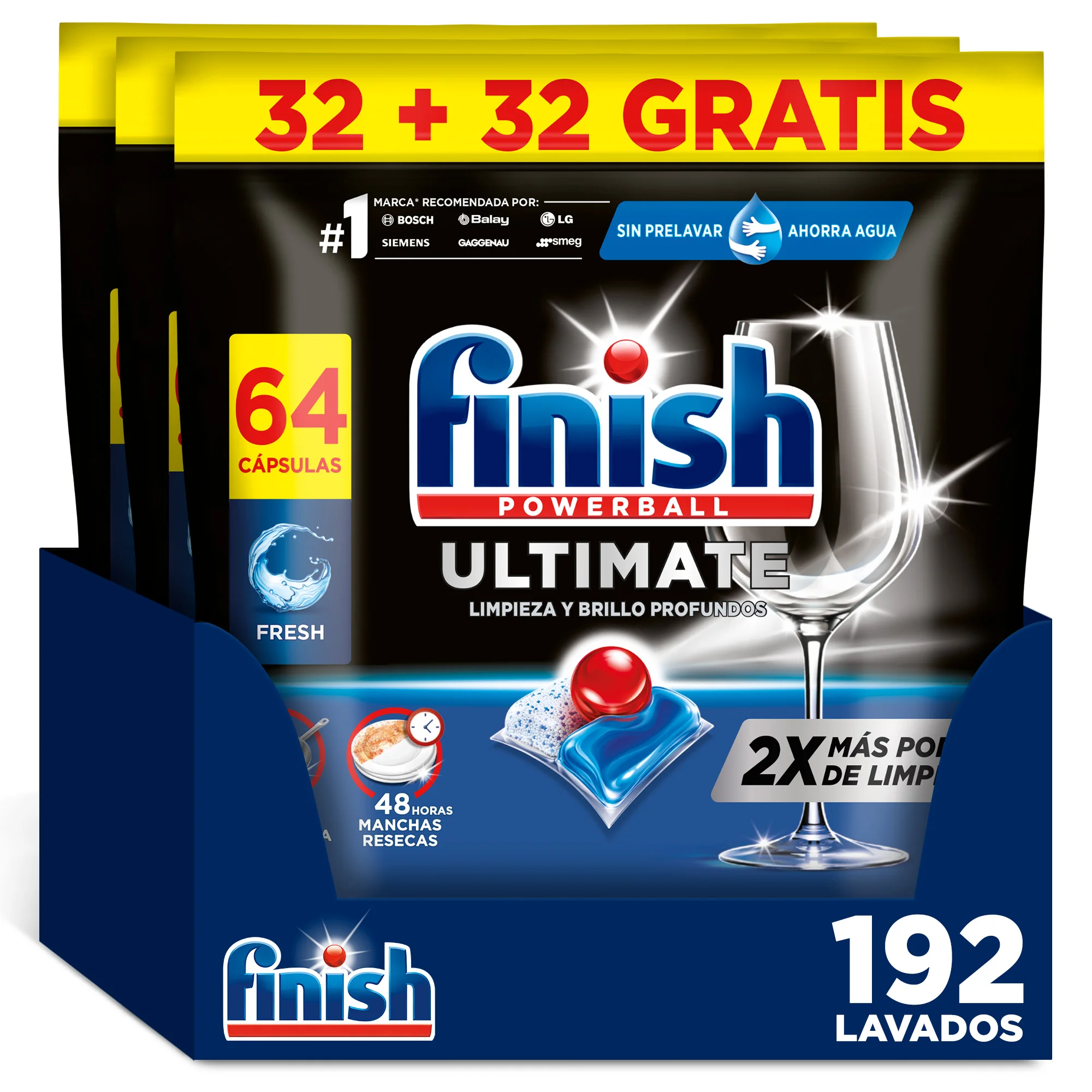 Finish powerball ultimate 192 dishwasher tablets (3x64 format), regular aroma, deep cleaning and shine