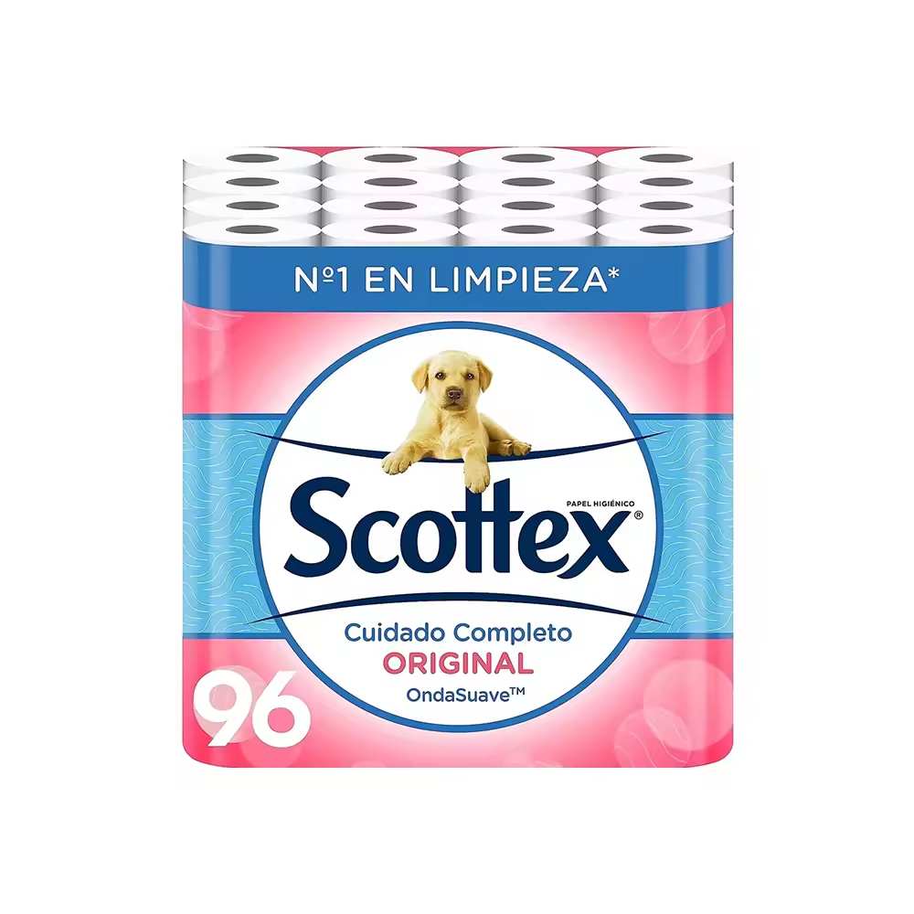 Scottex orginal toilet paper 96 rolls, 12 rolls*8 pack, two-ply rolls that provide the right balance book in softness