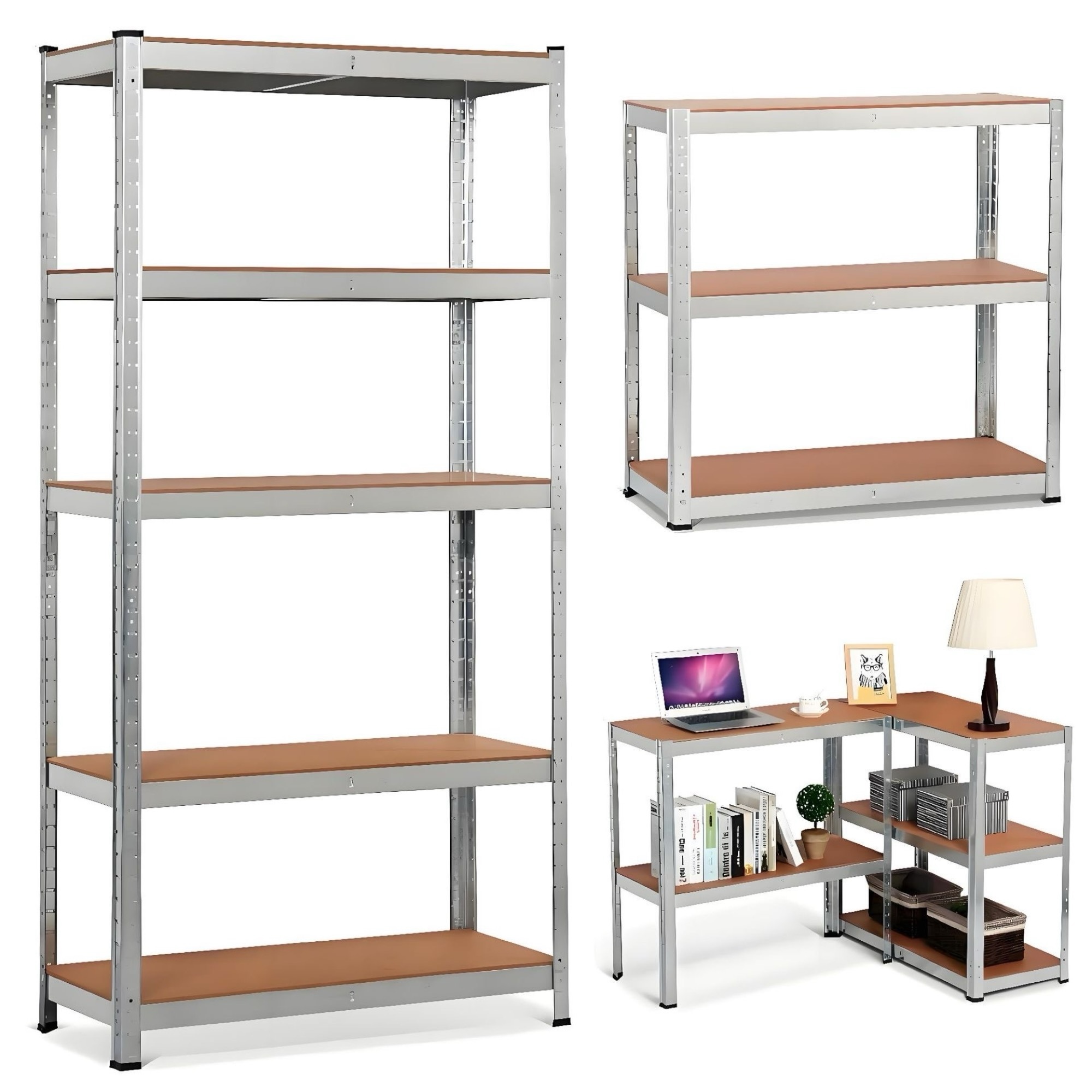 Estantería con 5 Baldes - Capacidad de 875 kg, 183 cm de Altura, 91 cm de Ancho y 46 cm de Profundidad - Estructura de Acero Galvanizado, Perfecta para Cocina, Oficina, Garaje y Más (NAVE-001 2790 D7)