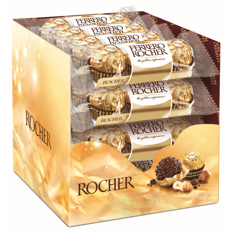 Ferrero Rocher T3 (16 estuches de 3 bombones) - Delicioso chocolate con avellanas en 48 exquisitos bombones