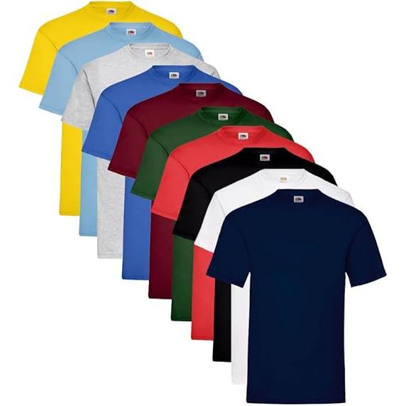 Fruit of The Loom - Pack 10 Camisetas Hombre Manga Corta Originales de Algodón 100 % (excepto algunos colores), suaves y transpirables, ideales para uso diario o personalización, tallas S a 2XL