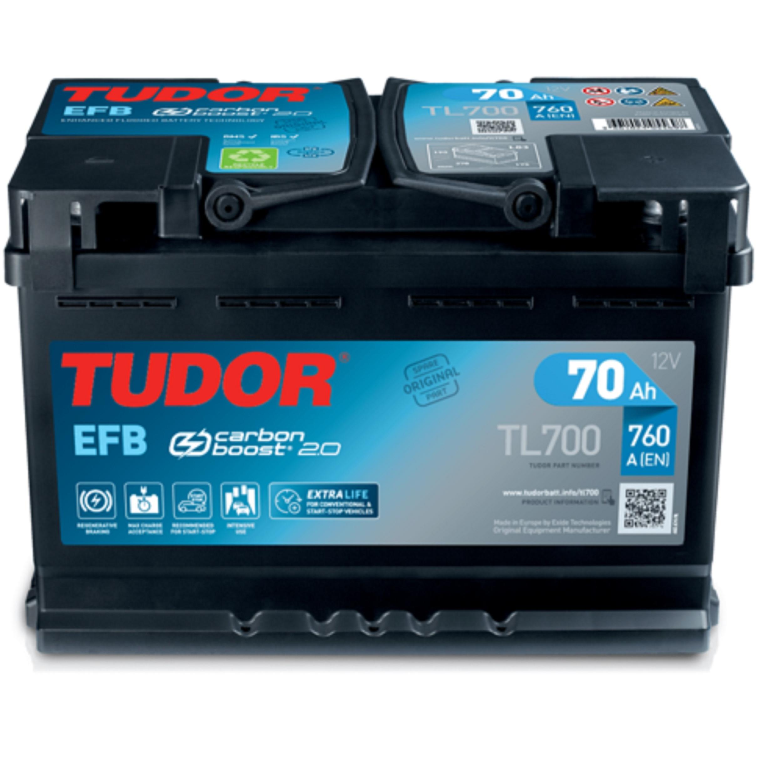 Batterie de voiture Tudor TL700 EFB 70Ah 760A haute puissance adaptée aux voitures avec système Start-Stop