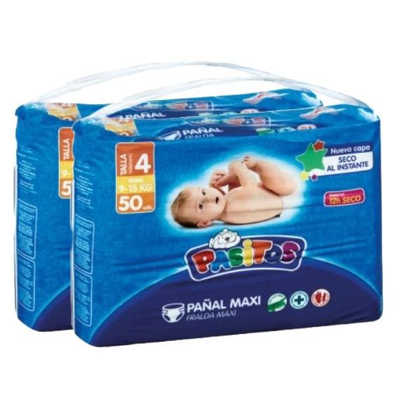 PACK de 2 - 100 Fraldas Passinhas para bebé Tamanho 4, 9-15 Kg