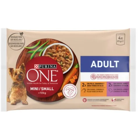 Purina one mini adult dog chicken and lamb in sauce 4 x 85 gr