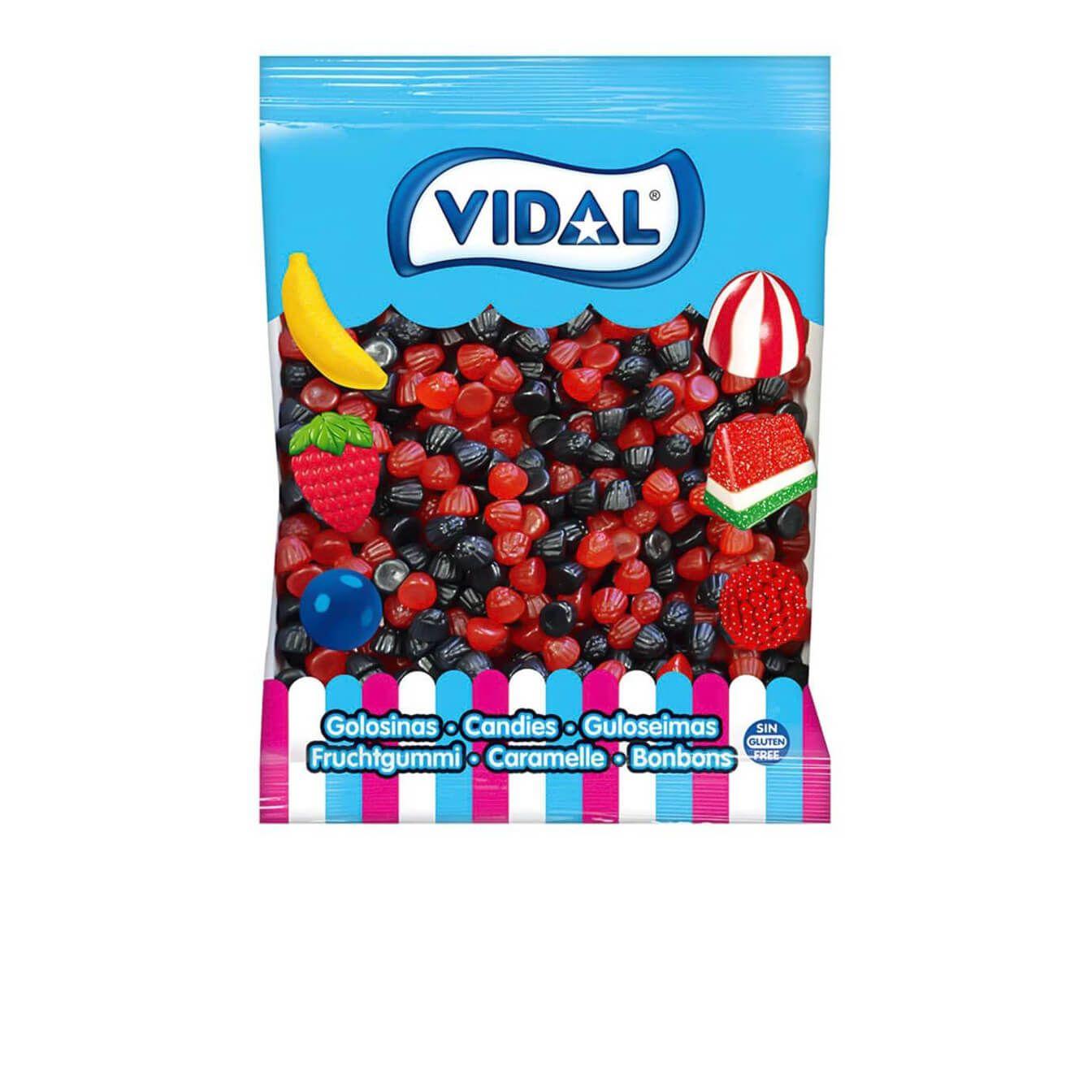 Vidal Moritas Brillo saco 1 Kg - Deliciosos doces em forma de amora de amora e com acabamento brilhante - Sabor intenso a amora - Tamanho mini - Sem glúten e sem gordura