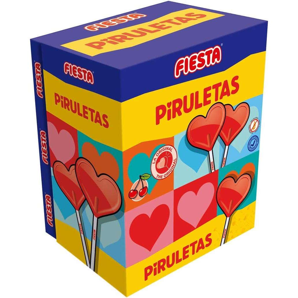 Piruletas Corazon Fiesta - Caja 80 Piruletas - Sabores: Cereza - PintaLenguas - Unicornio - Sandia Confeti. Piruletas Corazon Fiesta