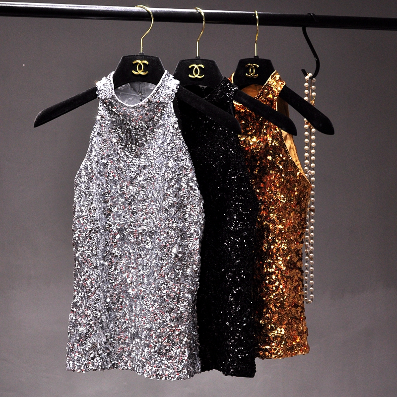 Yan Li discoteca discoteca paillettes scintillante estate per il tempo libero gilet stretto gilet senza maniche di base di Y2K donna Sexy top per le donne
