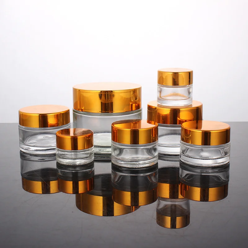 แก้วใสครีมคอนเทนเนอร์เครื่องสำอาง5-100Gขวดเครื่องสำอางSilver GoldฝาปิดกระจกMake Upที่ว่างเปล่าTravel