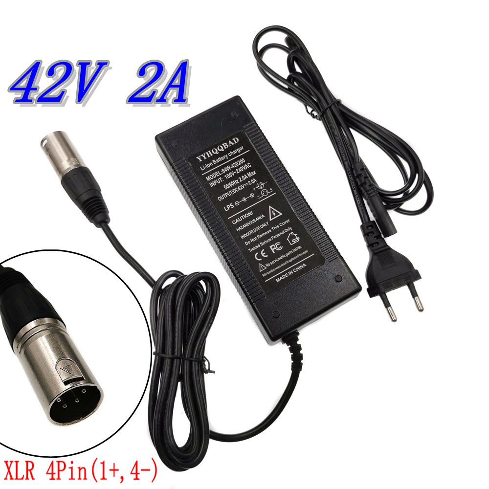 42V 2A ไฟฟ้าจักรยานแบตเตอรี่ลิเธียมสําหรับ 36V แบตเตอรี่ลิเธียม 4-Pin XLR ซ็อกเก็ต/ขั้วต่อ