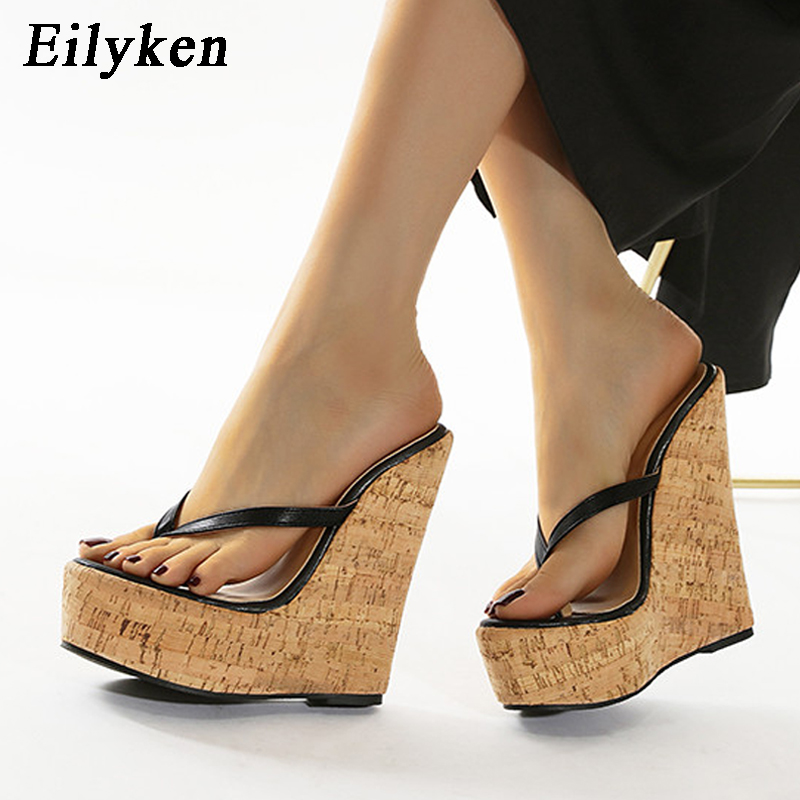 Klapki damskie Eilyken Catwalk Style Super Heel Wedge Platform Flip Flops Modne buty plażowe Outdoor Ladies Summer Sandals