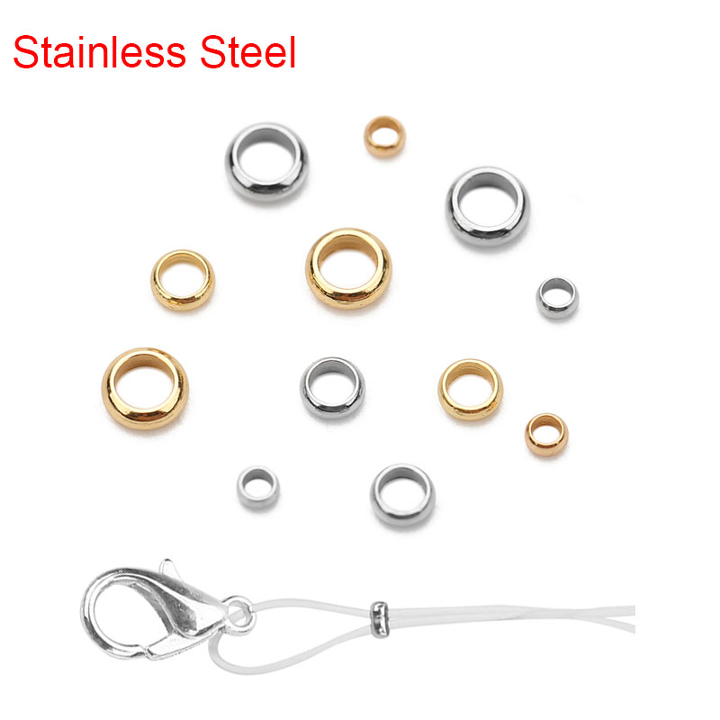 100pcs GOLD สีสแตนเลส CRIMP End ลูกปัด 2 2.5 3 มม.รอบ Stopper Spacer ลูกปัดสําหรับ DIY สร้อยคอเครื่องประดับทําอุปกรณ์