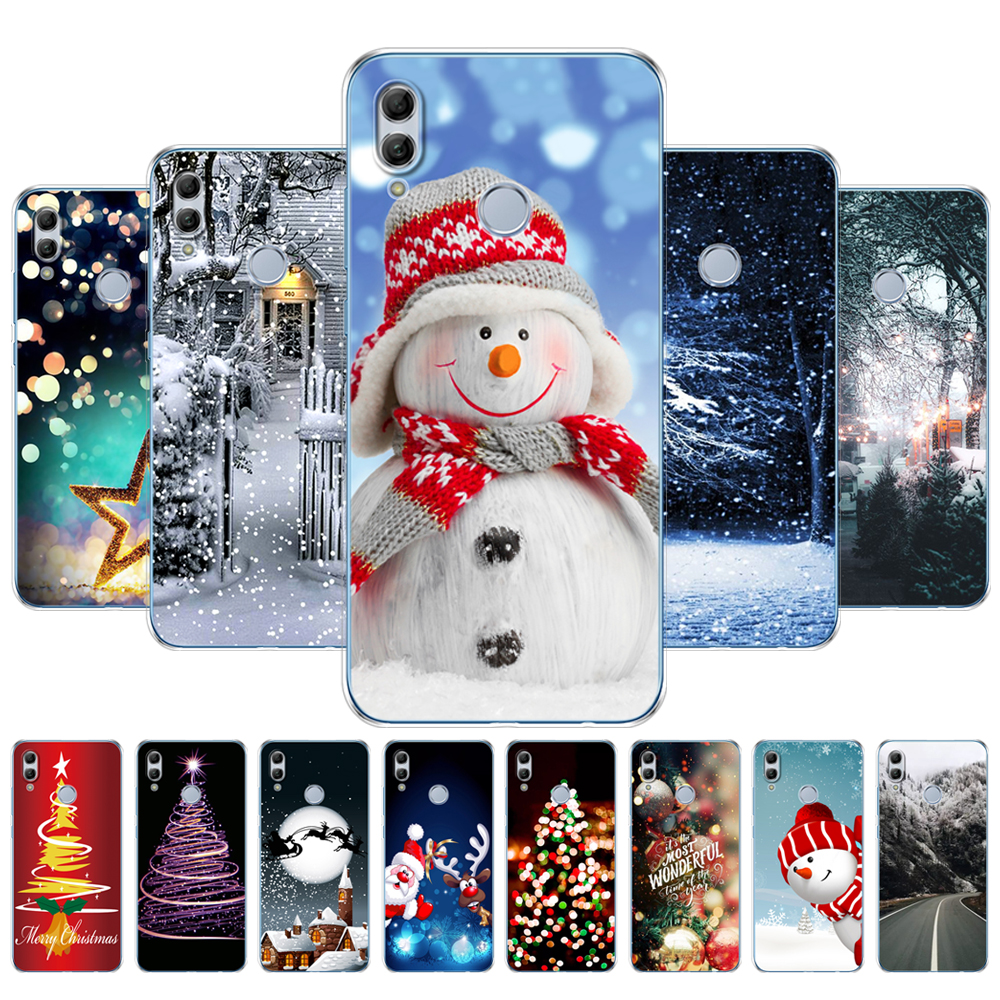 Untuk Huawei Honor 10 Lite Casing Penutup Ponsel Belakang 6.21 Inci Untuk Honor 10 Lite Tas Lembut Silikon Musim Dingin Natal Pohon Salju Tahun Baru