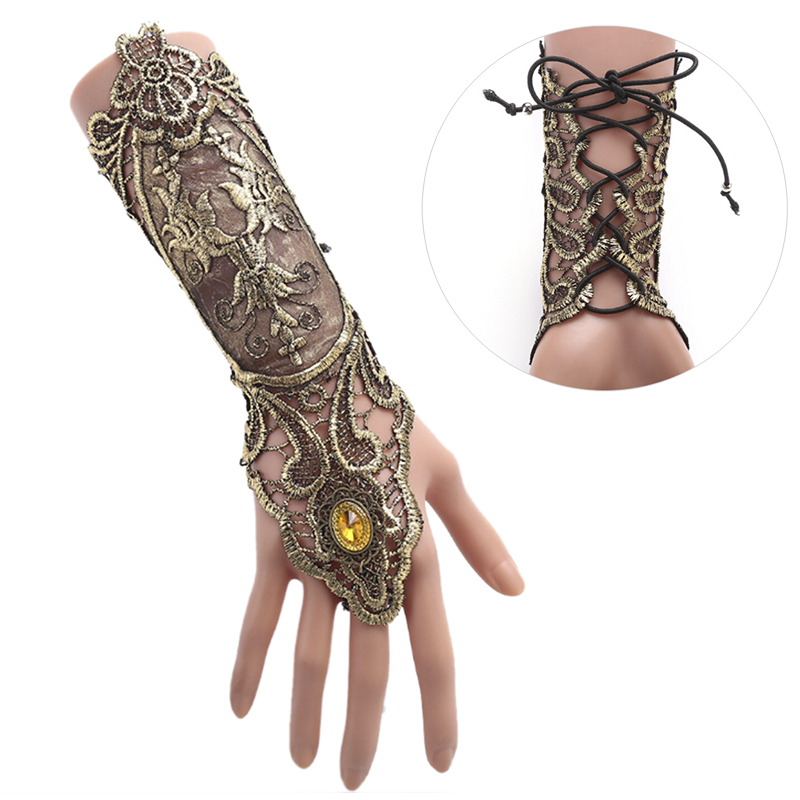 Puño de encaje gótico Steampunk, guante sin dedos, calentador de brazos, pulsera negra, accesorios de Halloween, moda y Sexy, 1 unidad