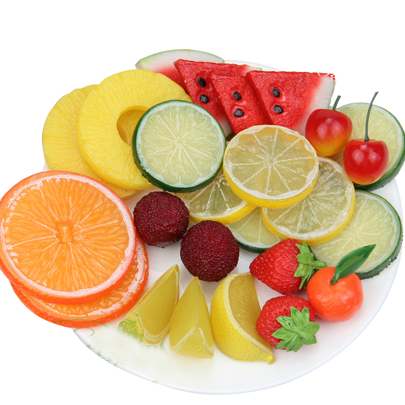 Simulación de cereza, limón, piña, sandía, juego de frutas, modelo para sala de estar, decorar alimentos, juguetes, artesanías de plástico, 27 unids/set