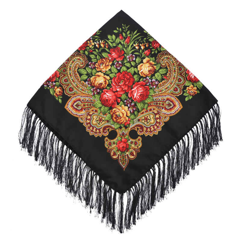 Feminino luxo floral impresso lenço russo ucraniano franjas lenços quadrados babushka lenço cabeça envolve xale de viagem