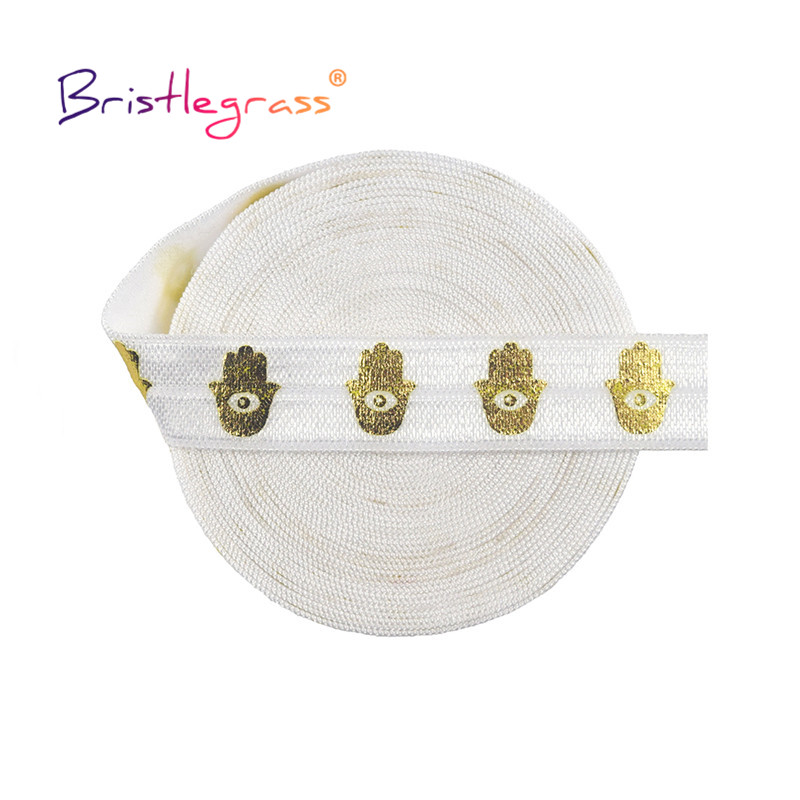 BRISTLEGRASS 2 5 10 Yard 5/8" 15mm Evil Eye Hamsa Handfolienabdruck Falten über Gummibänder FOE Spandex Bänder Band Haargummi Nähbesatz