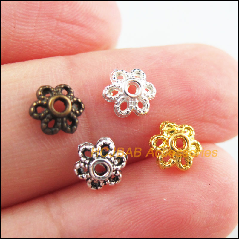 Cuentas de plata tibetana Retro, abalorios de 6mm, Color dorado y plateado, 200 unidades
