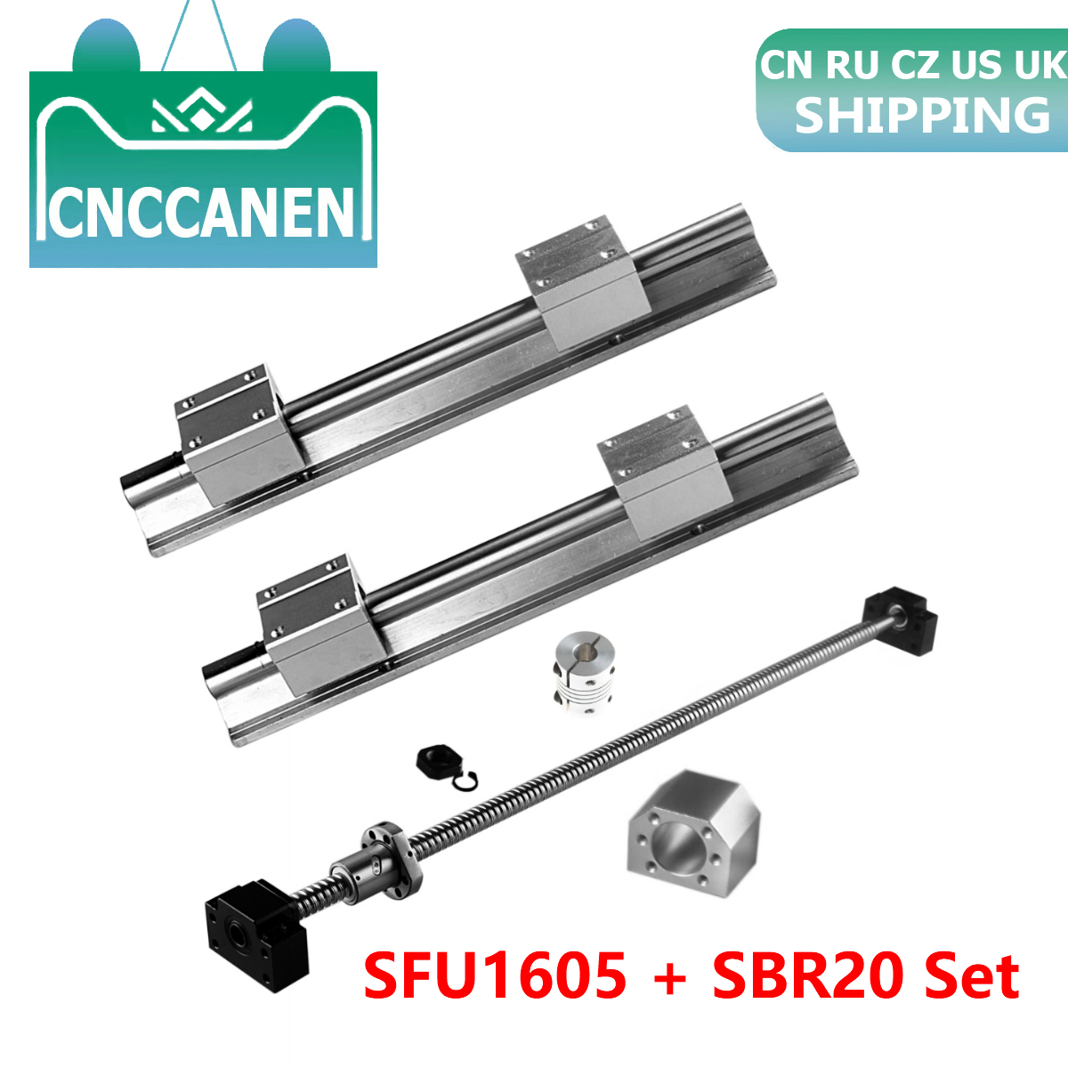2PCS SBR20 Linear Rail Support+4pcs SBR20UU Block Bearing+SFU1605 Ball Screw End Machined+Nut Housing+BKBF12 Support+Coupler Set