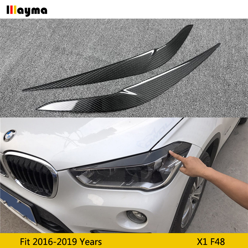 Накладка на фару из углеродного волокна, веко для BMW X1 F48 20i sdrive 25i xdrive 2016-2019, декоративная Автомобильная передняя лампа, наклейка для бровей
