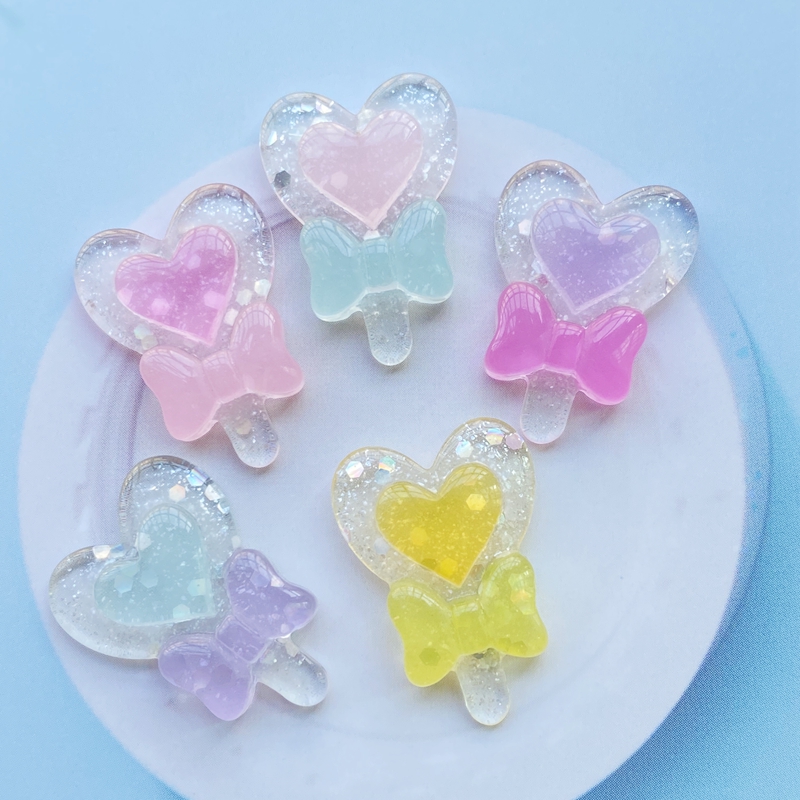 10 Uds. De piruleta brillante mezclada, cabujón plano para álbum de recortes, adornos Kawaii DIY, accesorios F97