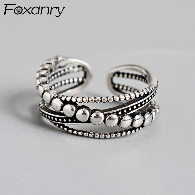 Foxanry Vintage Punk Silber Farbe Ringe Mode Einfache Twist Weben Multilayer Geometrische Party Schmuck Geschenke für Frauen