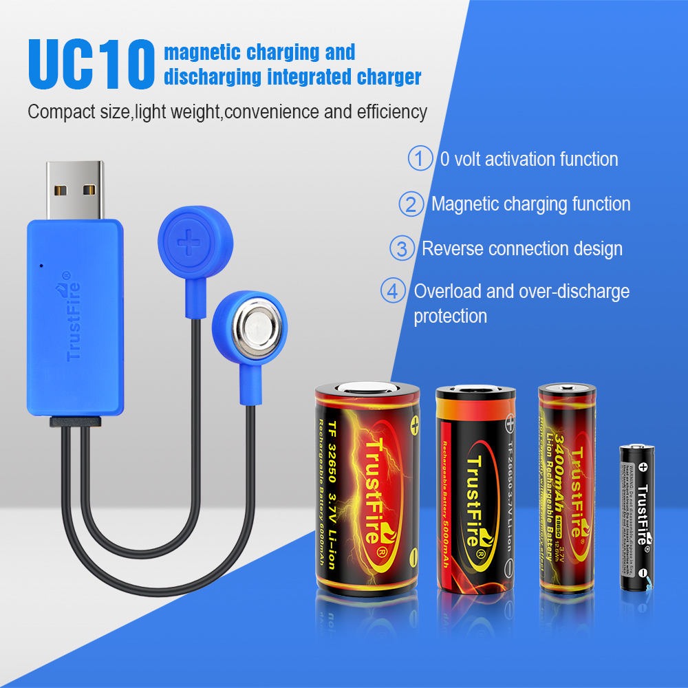 TrustFire UC10 Magnetisches Akku-Ladegerät mit Powerbank-Funktion, universelles Ladegerät für Li-Ion 32650, 21700, 16340, 26650, 18650 Zellen