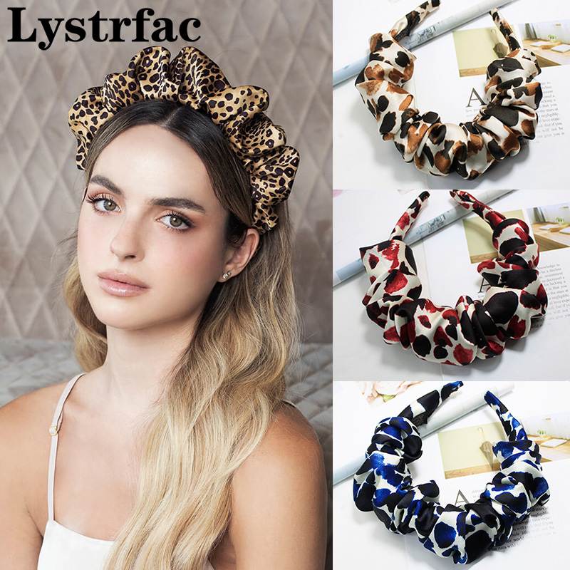 Lystrfac, новая модная повязка на голову с леопардовым принтом для женщин и девочек, модная плиссированная повязка для волос, женские головные уборы, аксессуары для волос