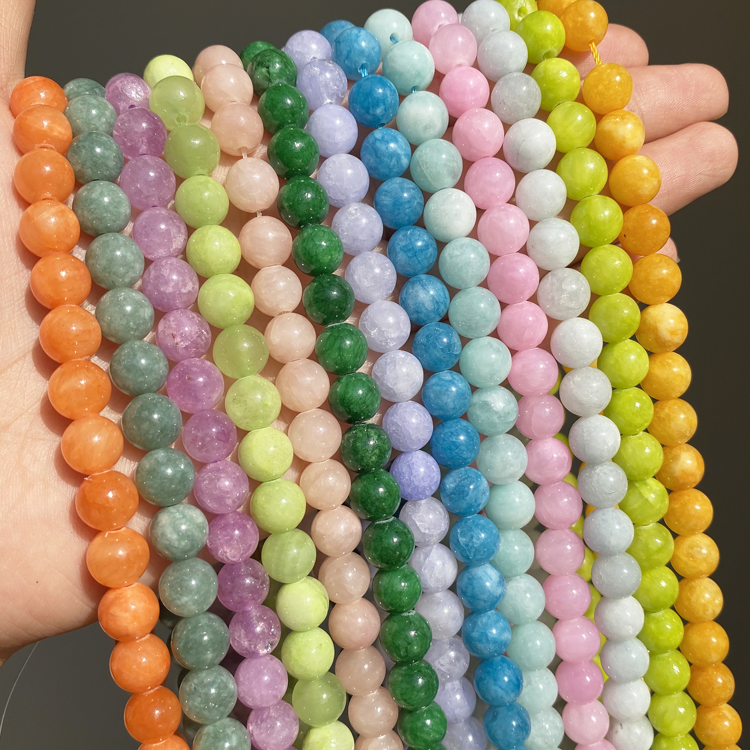 4-12มม.Jades Chalcedony Angelite ลูกปัดหินรอบหลวม Spacer ลูกปัดสำหรับเครื่องประดับ DIY สร้อยคอสร้อยข้อมือ15นิ้ว