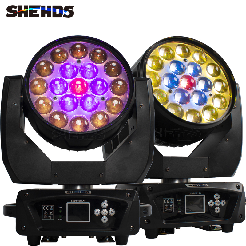 SHEHDS 2 uds haz + lavado 19x15W RGBW Zoom iluminación con cabezal móvil para discoteca interior KTV fiesta luces de Navidad Club de público
